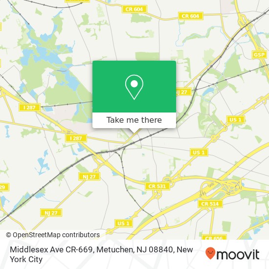 Mapa de Middlesex Ave CR-669, Metuchen, NJ 08840