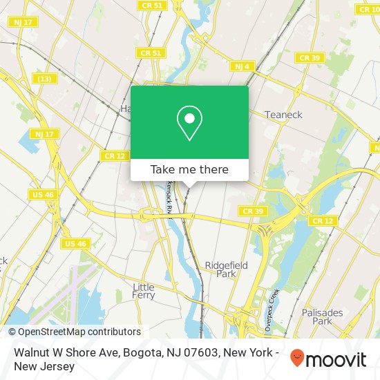 Mapa de Walnut W Shore Ave, Bogota, NJ 07603