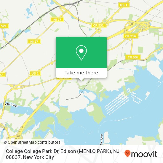 Mapa de College College Park Dr, Edison (MENLO PARK), NJ 08837