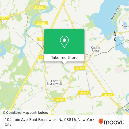 Mapa de 104 Lois Ave, East Brunswick, NJ 08816