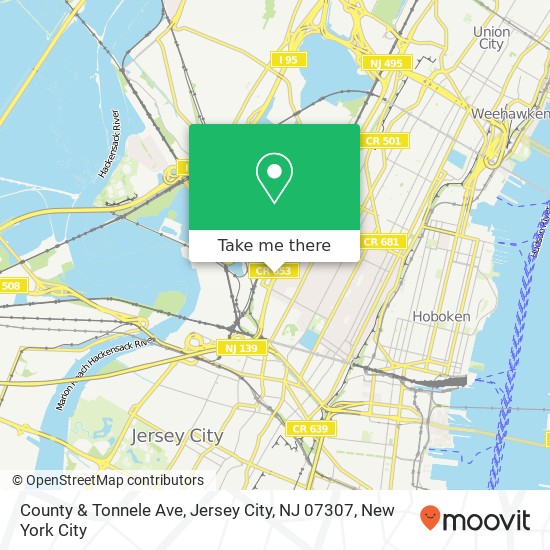 Mapa de County & Tonnele Ave, Jersey City, NJ 07307