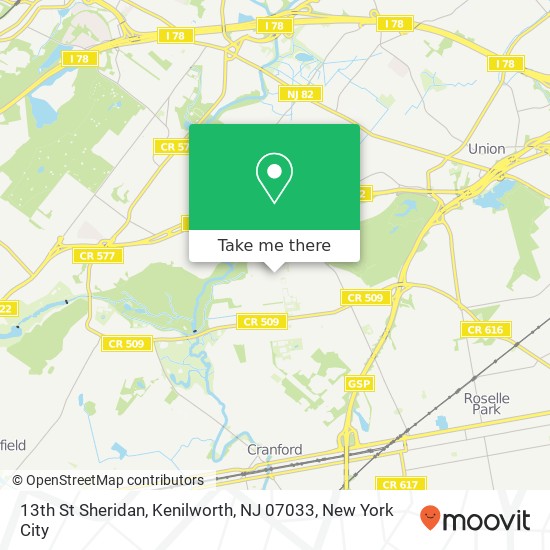 Mapa de 13th St Sheridan, Kenilworth, NJ 07033