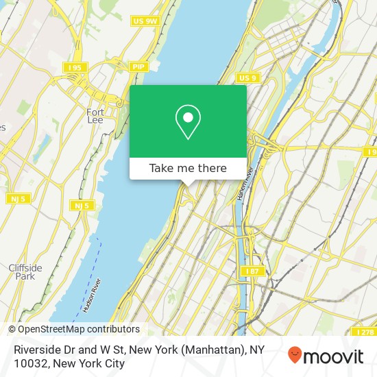 Riverside Dr and W St, New York (Manhattan), NY 10032 map
