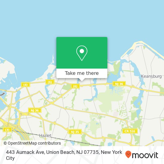 Mapa de 443 Aumack Ave, Union Beach, NJ 07735