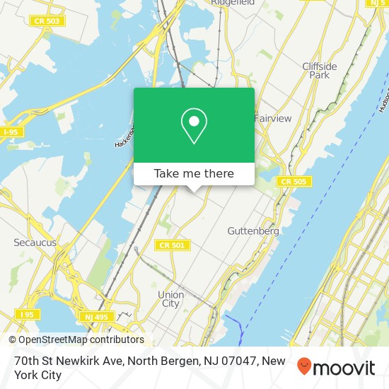Mapa de 70th St Newkirk Ave, North Bergen, NJ 07047