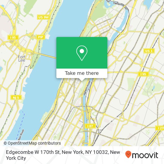 Edgecombe W 170th St, New York, NY 10032 map