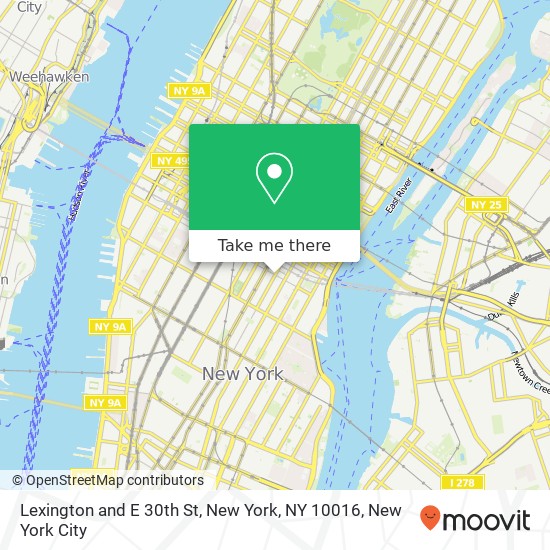 Lexington and E 30th St, New York, NY 10016 map