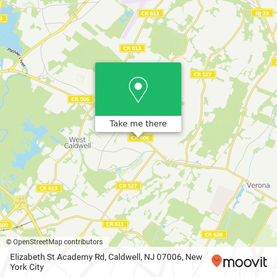Mapa de Elizabeth St Academy Rd, Caldwell, NJ 07006