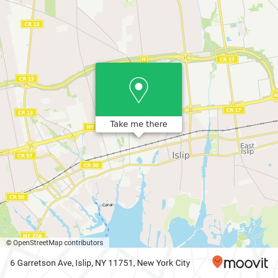 Mapa de 6 Garretson Ave, Islip, NY 11751