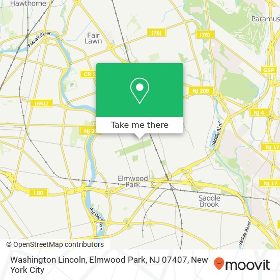 Mapa de Washington Lincoln, Elmwood Park, NJ 07407