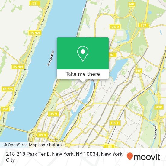 Mapa de 218 218 Park Ter E, New York, NY 10034