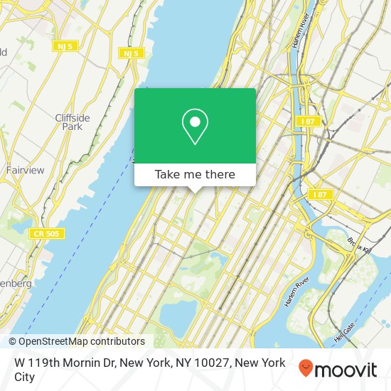 Mapa de W 119th Mornin Dr, New York, NY 10027