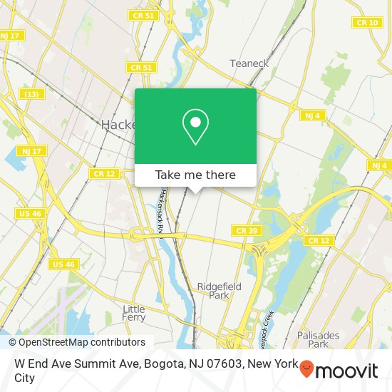 Mapa de W End Ave Summit Ave, Bogota, NJ 07603