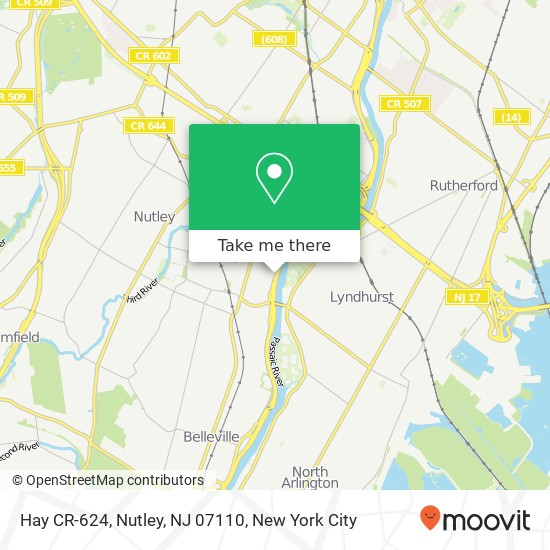 Mapa de Hay CR-624, Nutley, NJ 07110