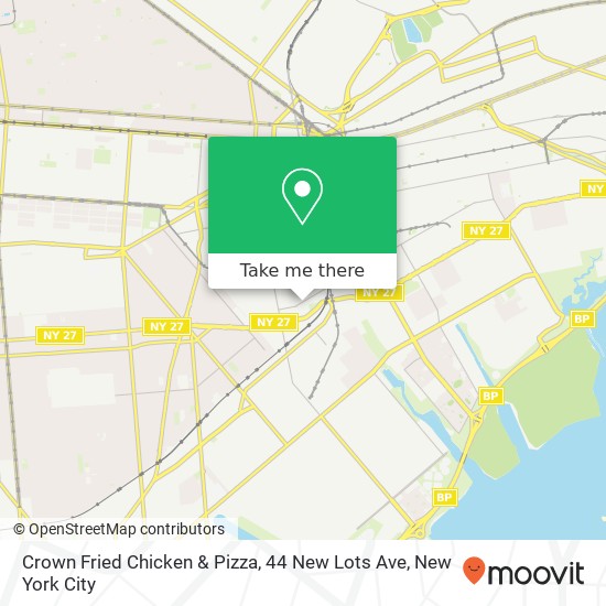 Mapa de Crown Fried Chicken & Pizza, 44 New Lots Ave