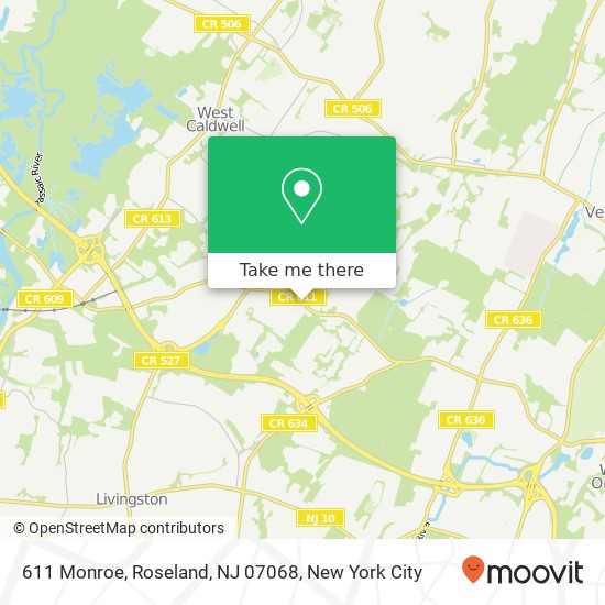 Mapa de 611 Monroe, Roseland, NJ 07068