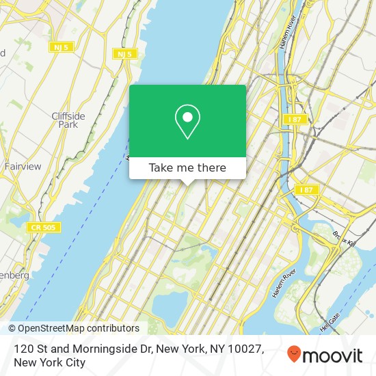 Mapa de 120 St and Morningside Dr, New York, NY 10027