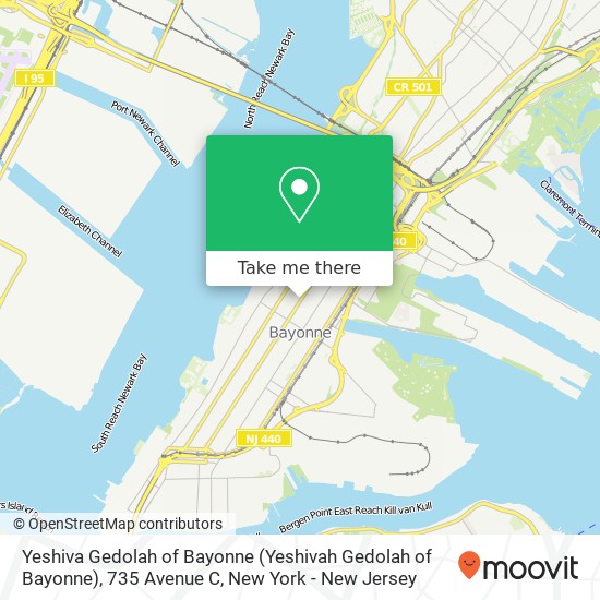 Mapa de Yeshiva Gedolah of Bayonne (Yeshivah Gedolah of Bayonne), 735 Avenue C