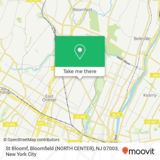 Mapa de St Bloomf, Bloomfield (NORTH CENTER), NJ 07003