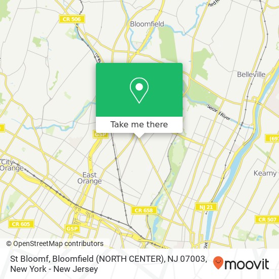 Mapa de St Bloomf, Bloomfield (NORTH CENTER), NJ 07003