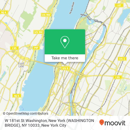 Mapa de W 181st St Washington, New York (WASHINGTON BRIDGE), NY 10033