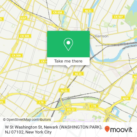 Mapa de W St Washington St, Newark (WASHINGTON PARK), NJ 07102