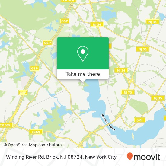 Mapa de Winding River Rd, Brick, NJ 08724