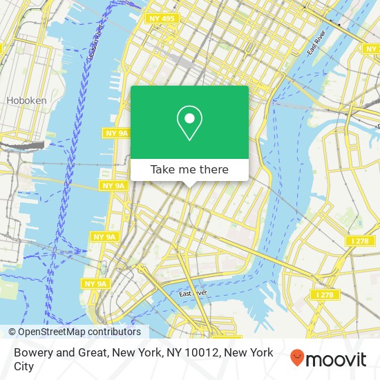 Bowery and Great, New York, NY 10012 map