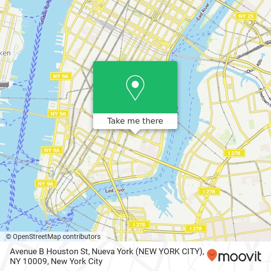 Mapa de Avenue B Houston St, Nueva York (NEW YORK CITY), NY 10009