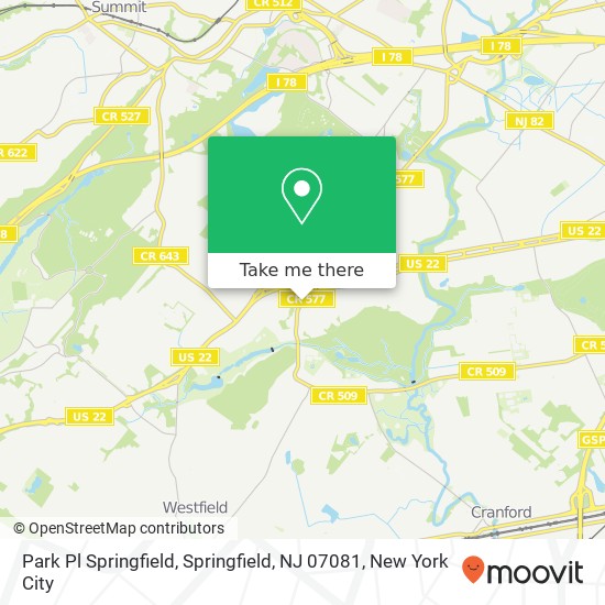 Mapa de Park Pl Springfield, Springfield, NJ 07081