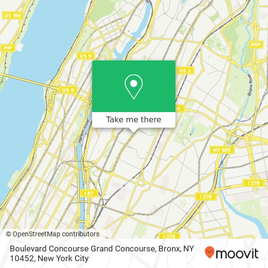 Mapa de Boulevard Concourse Grand Concourse, Bronx, NY 10452