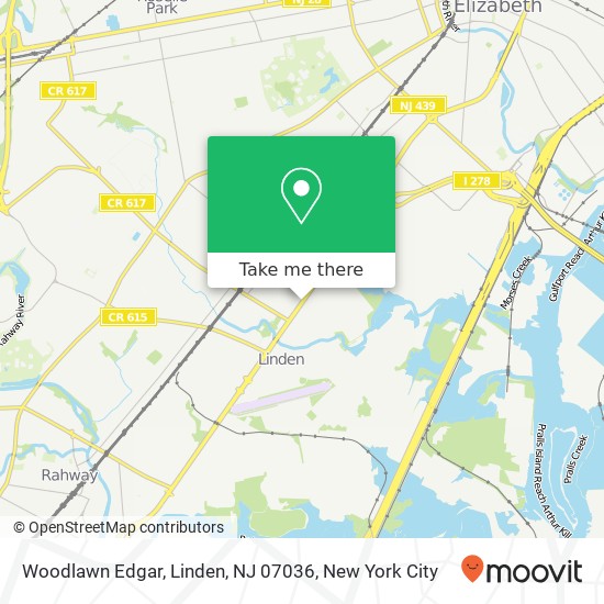 Mapa de Woodlawn Edgar, Linden, NJ 07036