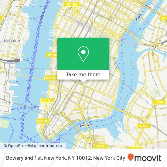Bowery and 1st, New York, NY 10012 map