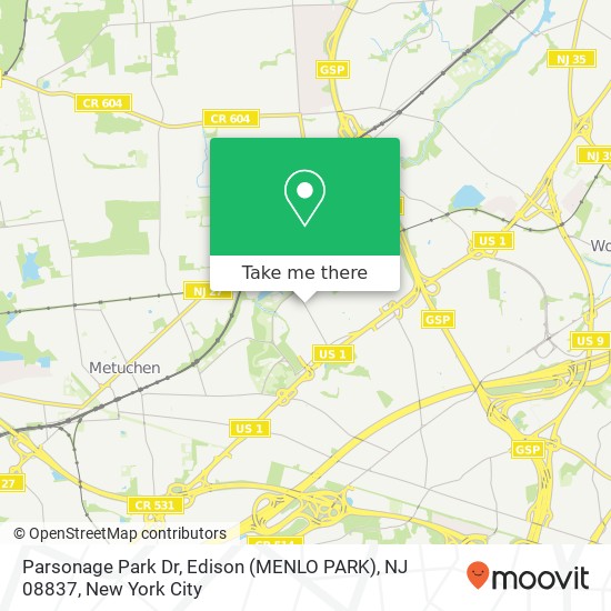 Parsonage Park Dr, Edison (MENLO PARK), NJ 08837 map