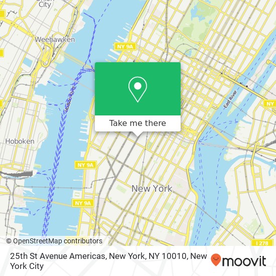 Mapa de 25th St Avenue Americas, New York, NY 10010