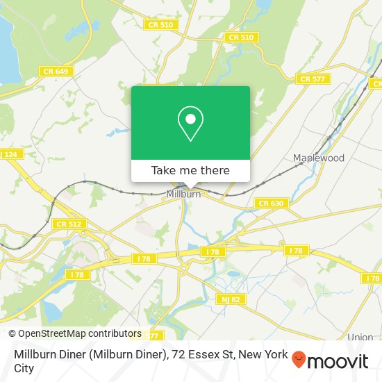 Mapa de Millburn Diner (Milburn Diner), 72 Essex St