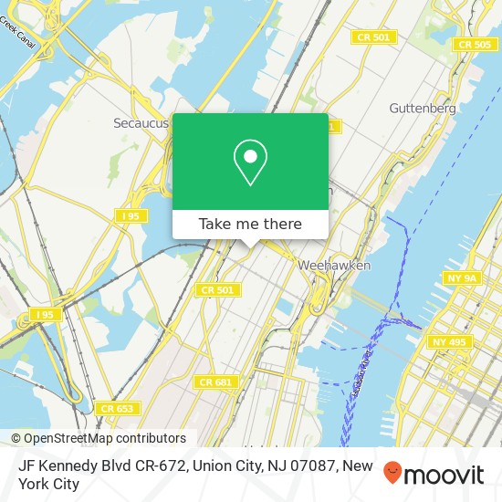 Mapa de JF Kennedy Blvd CR-672, Union City, NJ 07087