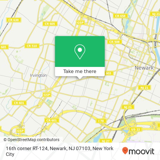 Mapa de 16th corner RT-124, Newark, NJ 07103