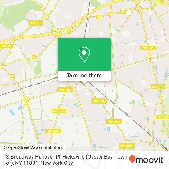 S Broadway Hanover Pl, Hicksville (Oyster Bay, Town of), NY 11801 map