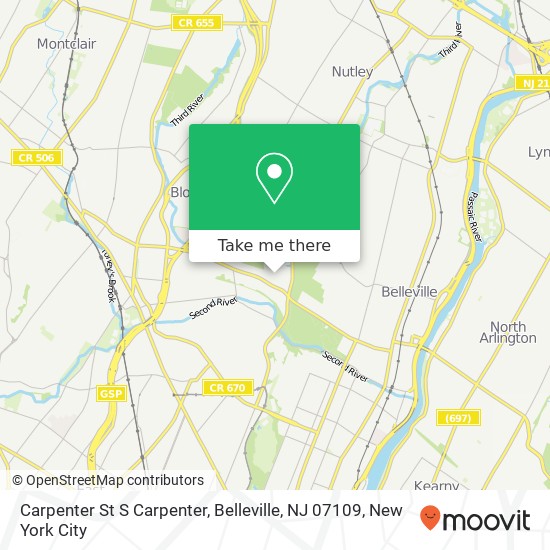 Mapa de Carpenter St S Carpenter, Belleville, NJ 07109