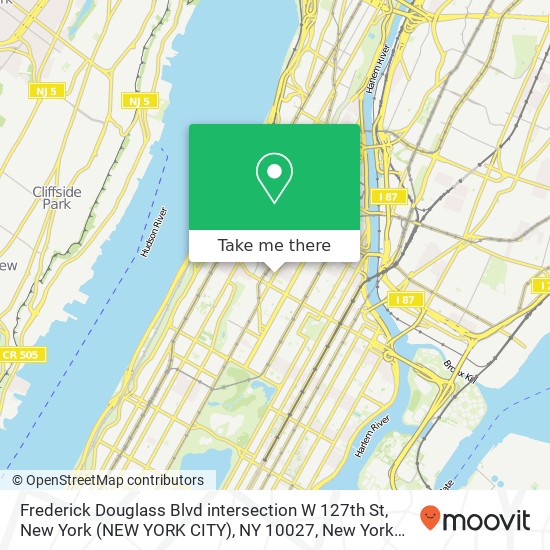 Frederick Douglass Blvd intersection W 127th St, New York (NEW YORK CITY), NY 10027 map