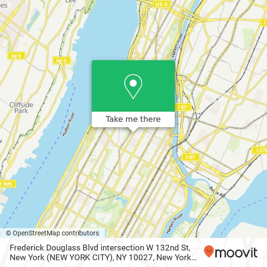 Mapa de Frederick Douglass Blvd intersection W 132nd St, New York (NEW YORK CITY), NY 10027