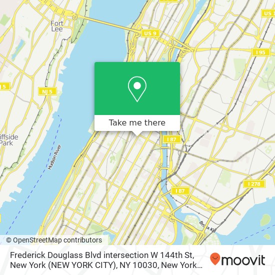 Frederick Douglass Blvd intersection W 144th St, New York (NEW YORK CITY), NY 10030 map