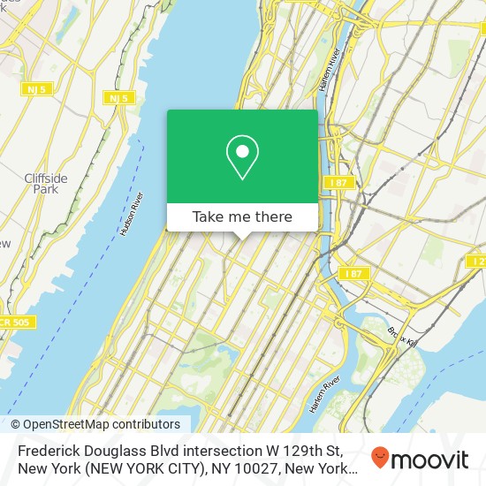 Mapa de Frederick Douglass Blvd intersection W 129th St, New York (NEW YORK CITY), NY 10027