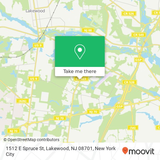 Mapa de 1512 E Spruce St, Lakewood, NJ 08701