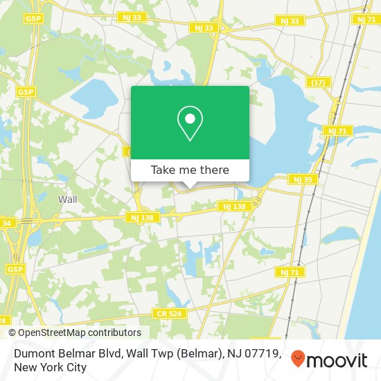 Mapa de Dumont Belmar Blvd, Wall Twp (Belmar), NJ 07719