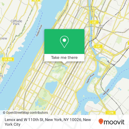 Lenox and W 110th St, New York, NY 10026 map