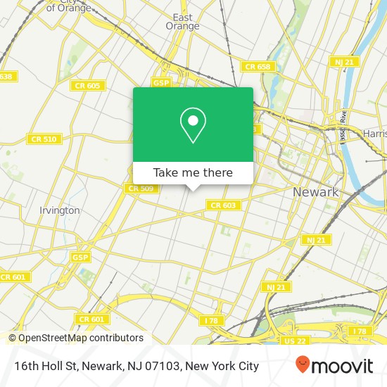 Mapa de 16th Holl St, Newark, NJ 07103