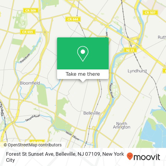 Mapa de Forest St Sunset Ave, Belleville, NJ 07109