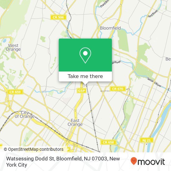 Mapa de Watsessing Dodd St, Bloomfield, NJ 07003